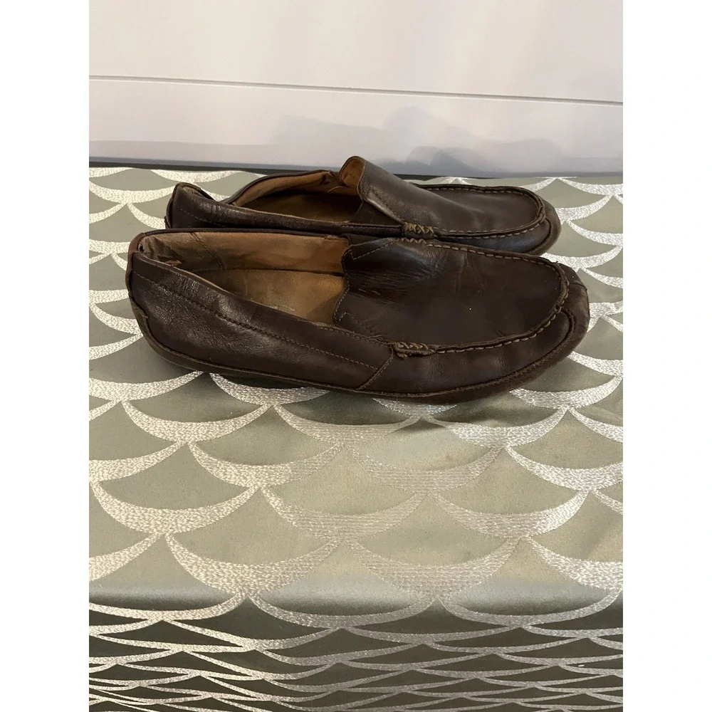 OluKai 'Akepa Moc Men's Leather Slip-On Driver Loafers Brown Size 10.5